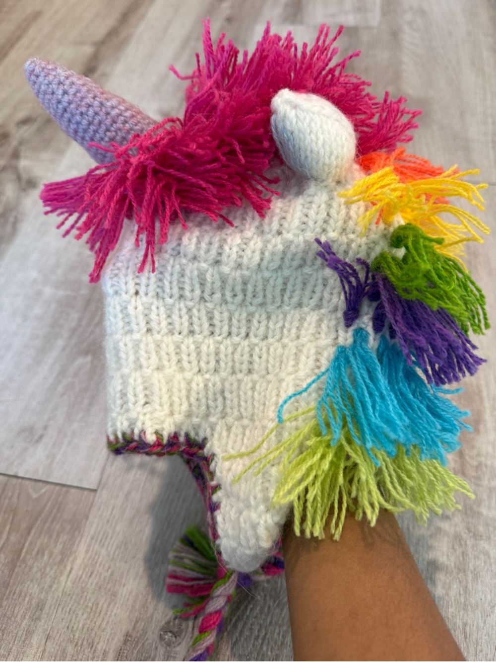 Hand Knit Kids Unicorn Animal Hat by Andres Gifts